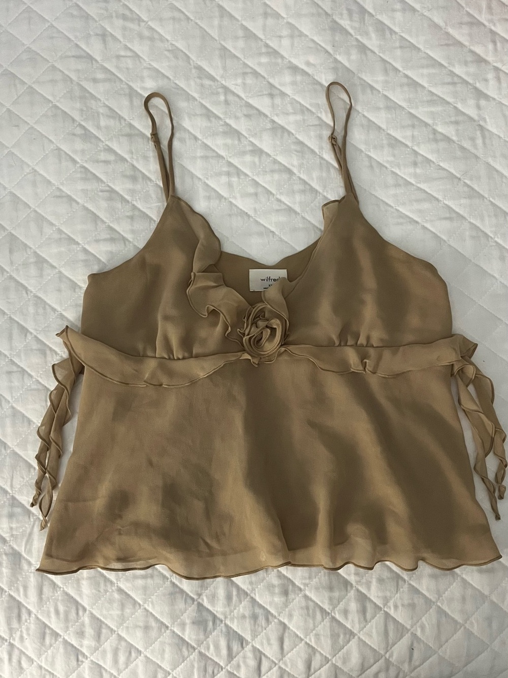 Wilfred Beige Silk Ruffle Cami with Rosette Detail